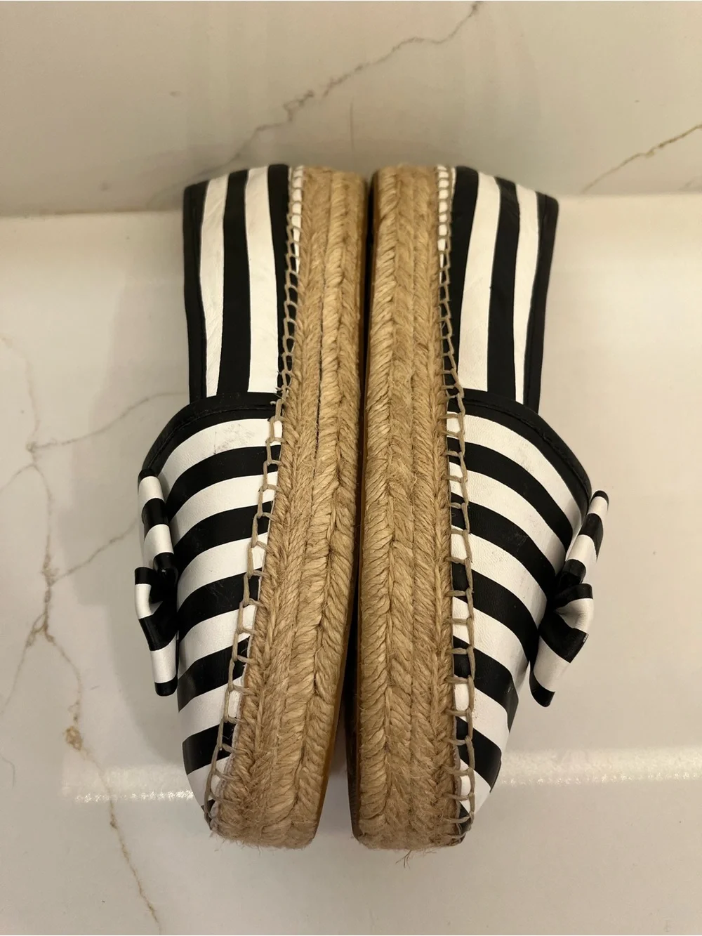 Kate Spade New York Black & White Striped Bow Espadrille Flats Size 7.5